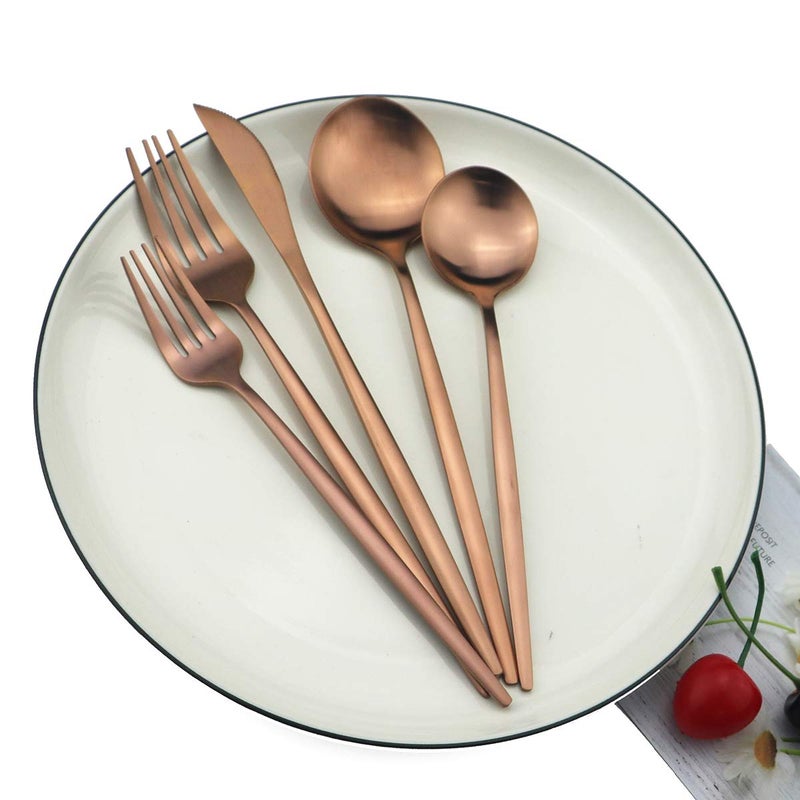 Uniturcky 60-Piece Modern Matte Silverware Set, Uniturcky 304 Stainless Steel Flatware Cutlery Set, Elegant Kitchen Utensils Service For 12, Includes Dinner Knives/Spoons/Forks, Copper Satin Finish - Image 2